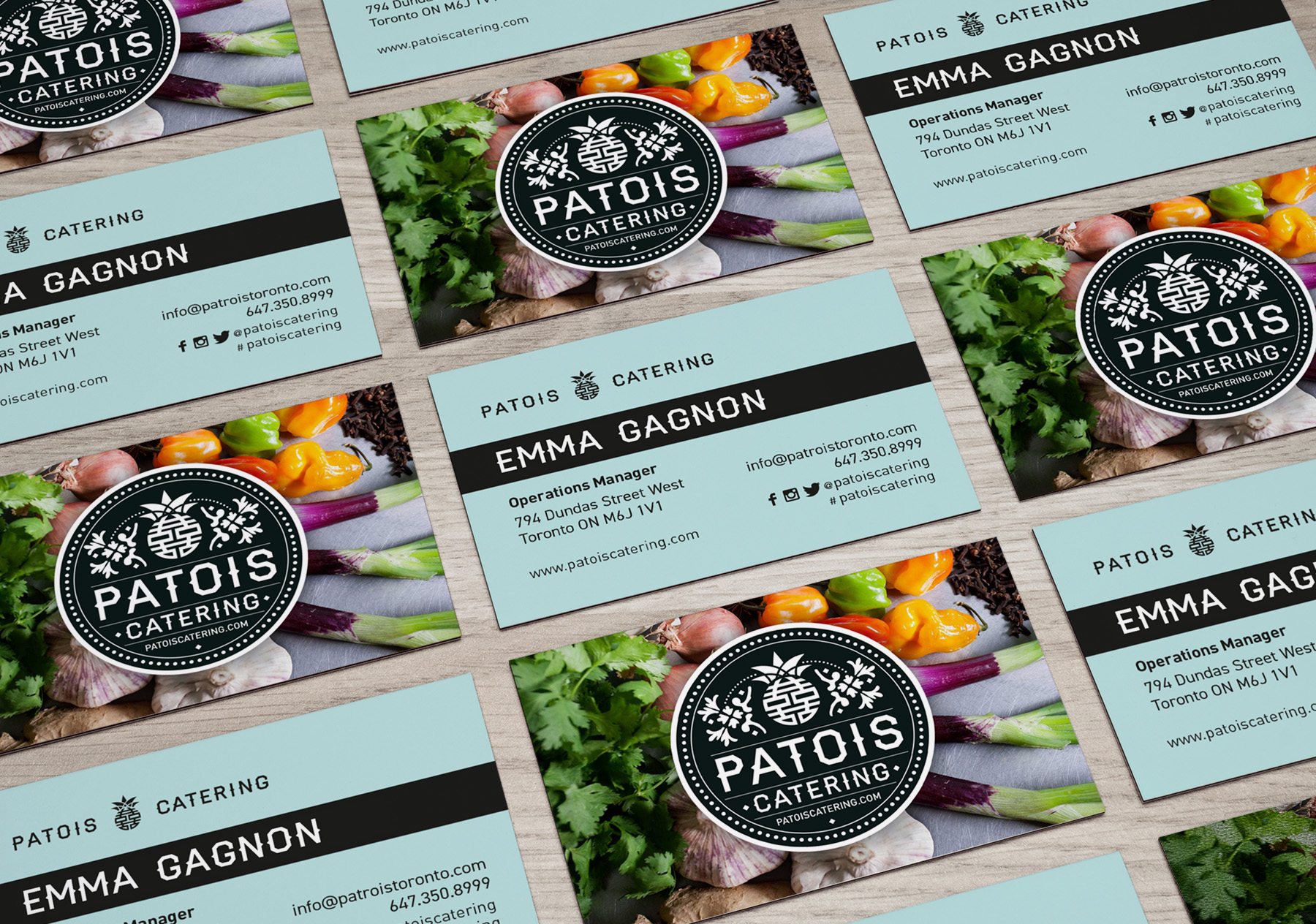 Patois Catering business cards. Designed by Elsie Lam.